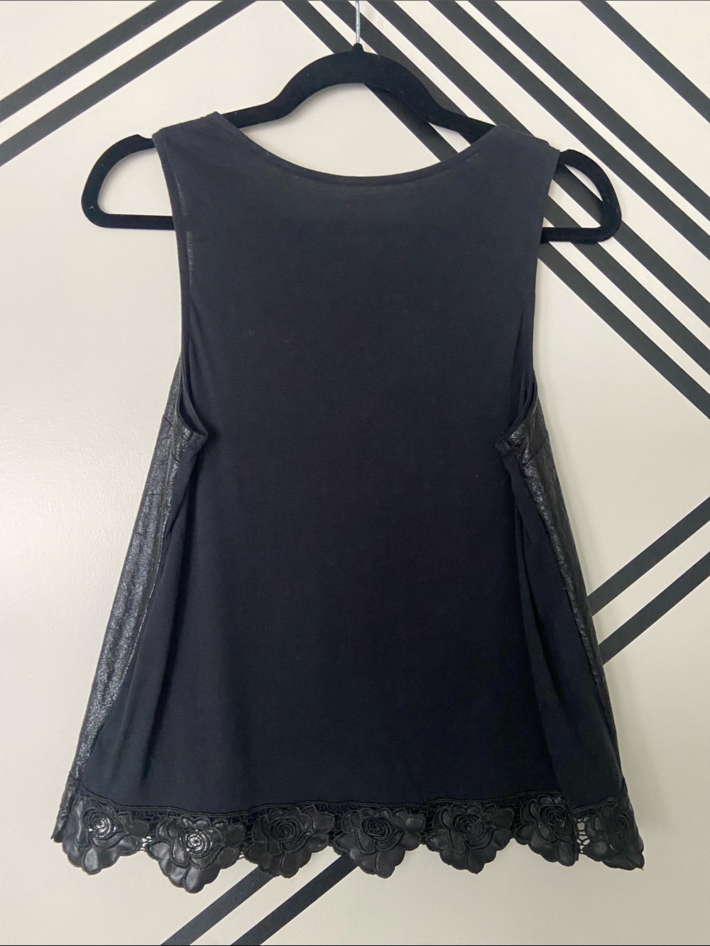 Express Black Sleeveless Tank with Floral Lace Hem - Picture 2 of 2